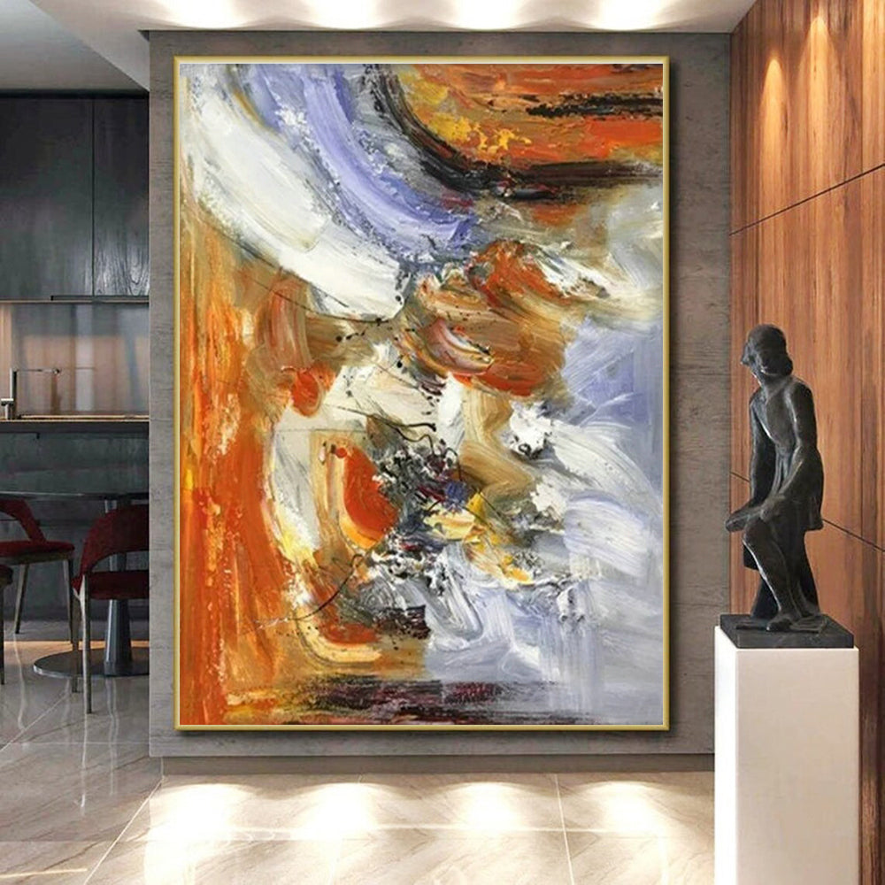 “Colorful Abstract Chaos” - Multicolor, Orange, Purple Abstract Dynamic Painting On Canvas PS0619