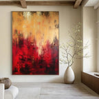 Red - Gold Abstract Intensity Textured Painting On Canvas DS073