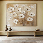 “Beige - White Floral Relief” Painting On Canvas DKS309