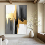 Gray - Gold Abstract Geometry Textured Painting On Canvas DS076