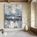 “Blue - Grey Rainy Sky Abstract” - Impasto Abstract Painting On Canvas PT1291