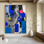 Geometric Fusion: Blue, Gray & Pink Painting On Canvas DS110