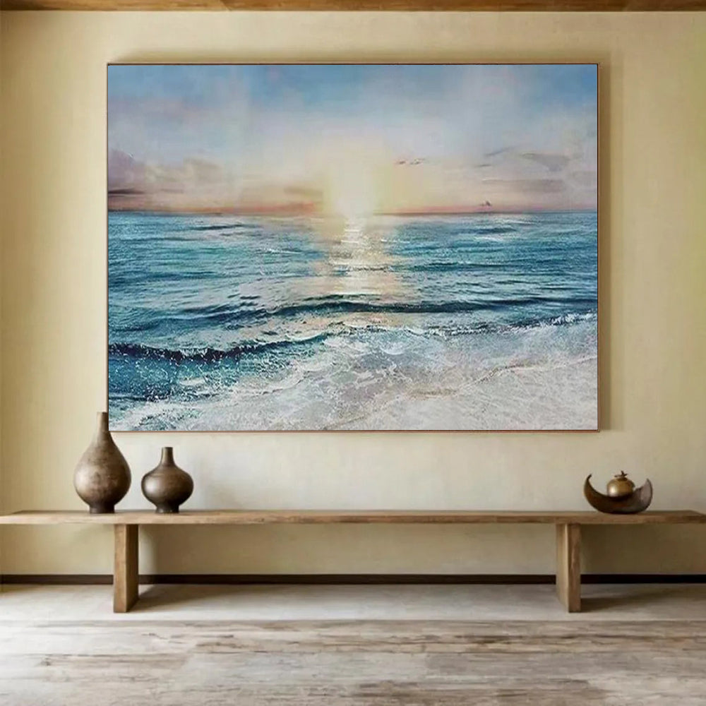 “Sunset Sea Horizon” - Realistic Landscape Painting On Canvas PT258