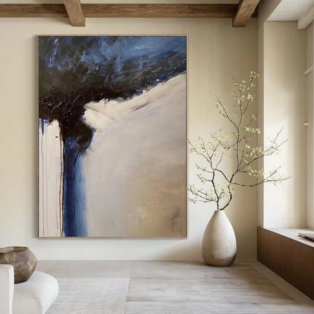 “Blue and White Abstract Flow” - Abstract, Blue - Accented Painting On Canvas PT1499