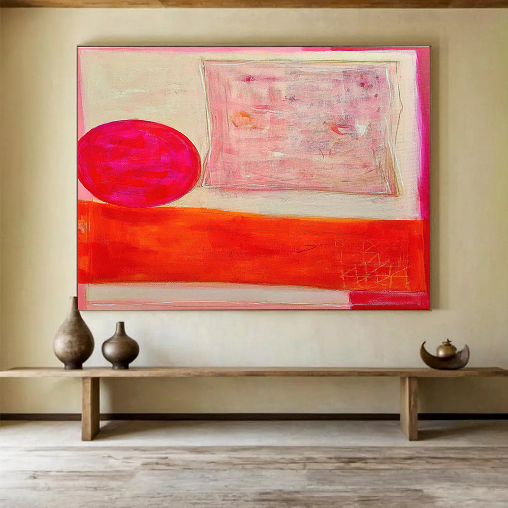 Pink and Red Abstract Shapes Painting On Canvas DKS073