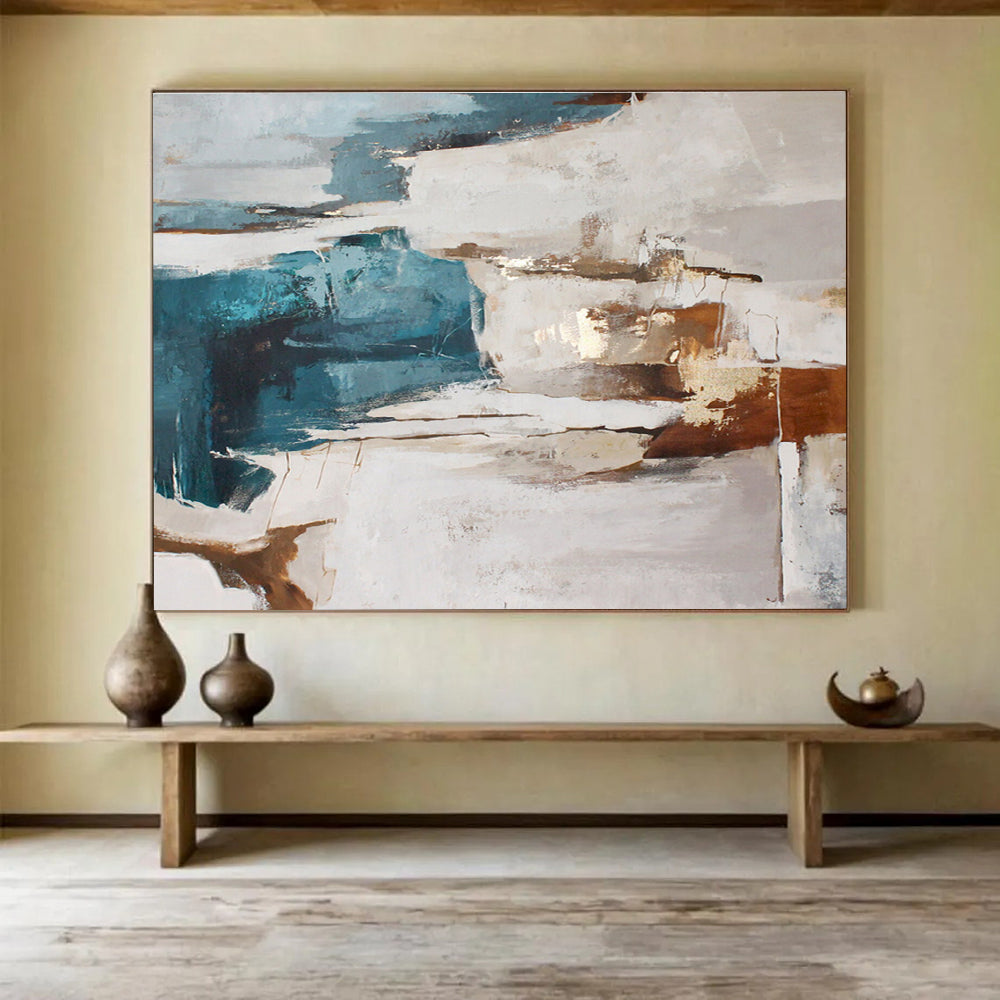 “Teal And Earthy Abstract” - Abstract Painting On Canvas DKS520