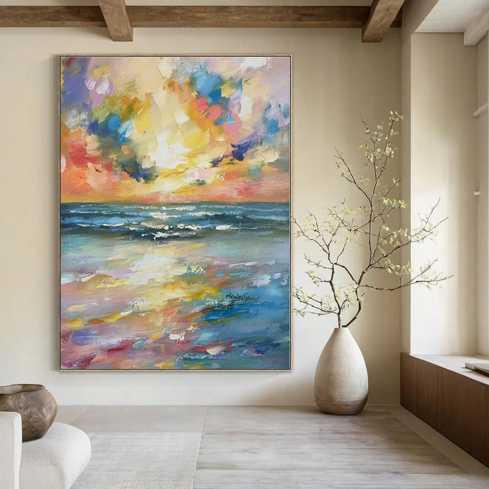 Blue, Yellow, Pink, Purple with Impasto "Sunset Reflections" Impasto Painting On Canvas PS1396