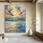 Blue, Yellow, Pink, Purple with Impasto "Sunset Reflections" Impasto Painting On Canvas PS1396