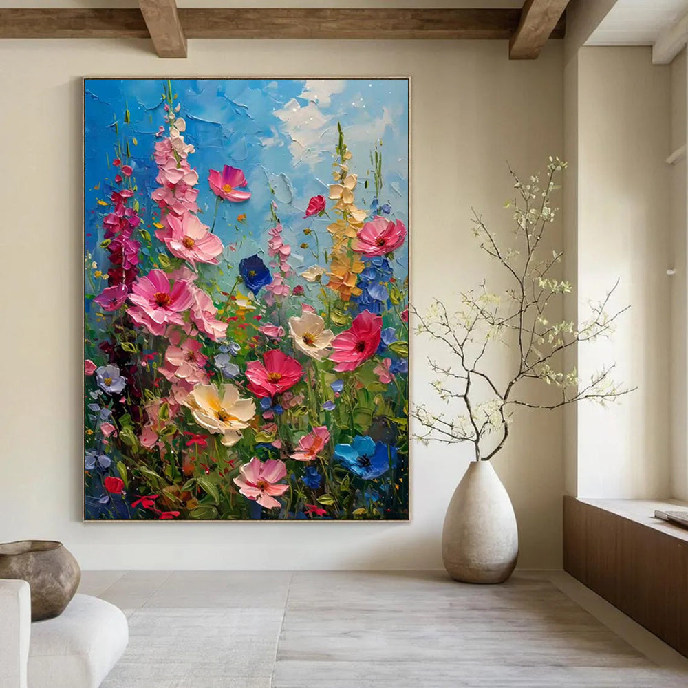 “Vibrant Flower Field” - Impressionistic, Lush - Themed Painting On Canvas PT1594