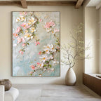 “Textured Pink - White Floral Oil Painting” - Oil Painting On Canvas PT2067