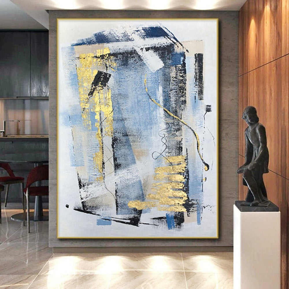 “Blue - Gold - Black Abstract Geometric Forms” - Luxe Abstract Painting On Canvas PS0311