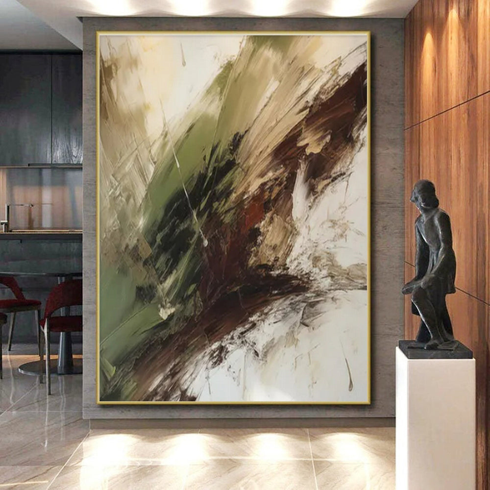 Green, Brown & Beige Abstract Swirl Painting On Canvas PS0826