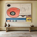 “Whimsical Abstract Forms in Red, Blue & Colorful Dots” - Miró - Style Fantasy Painting On Canvas PT004