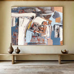 “Abstract Coastal Collage in Blues, Browns & Grays” - Modern Mixed - Media Painting On Canvas PT026