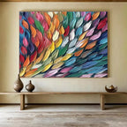 “Colorful Feather Cascade” - Rainbow - Hued Abstract Feathers, Textured Acrylic Painting On Canvas DKS689