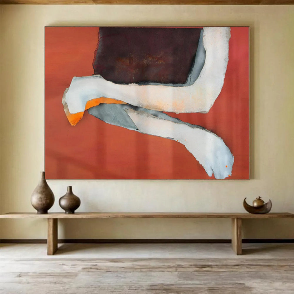 “Red - Orange Mixed Media Shapes” - Collage Abstract - Painting On Canvas PT1783