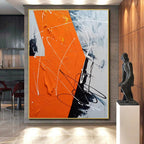 “Orange - Grey - White Abstract Dynamic Strokes” - Energetic Abstract Painting On Canvas PS0325