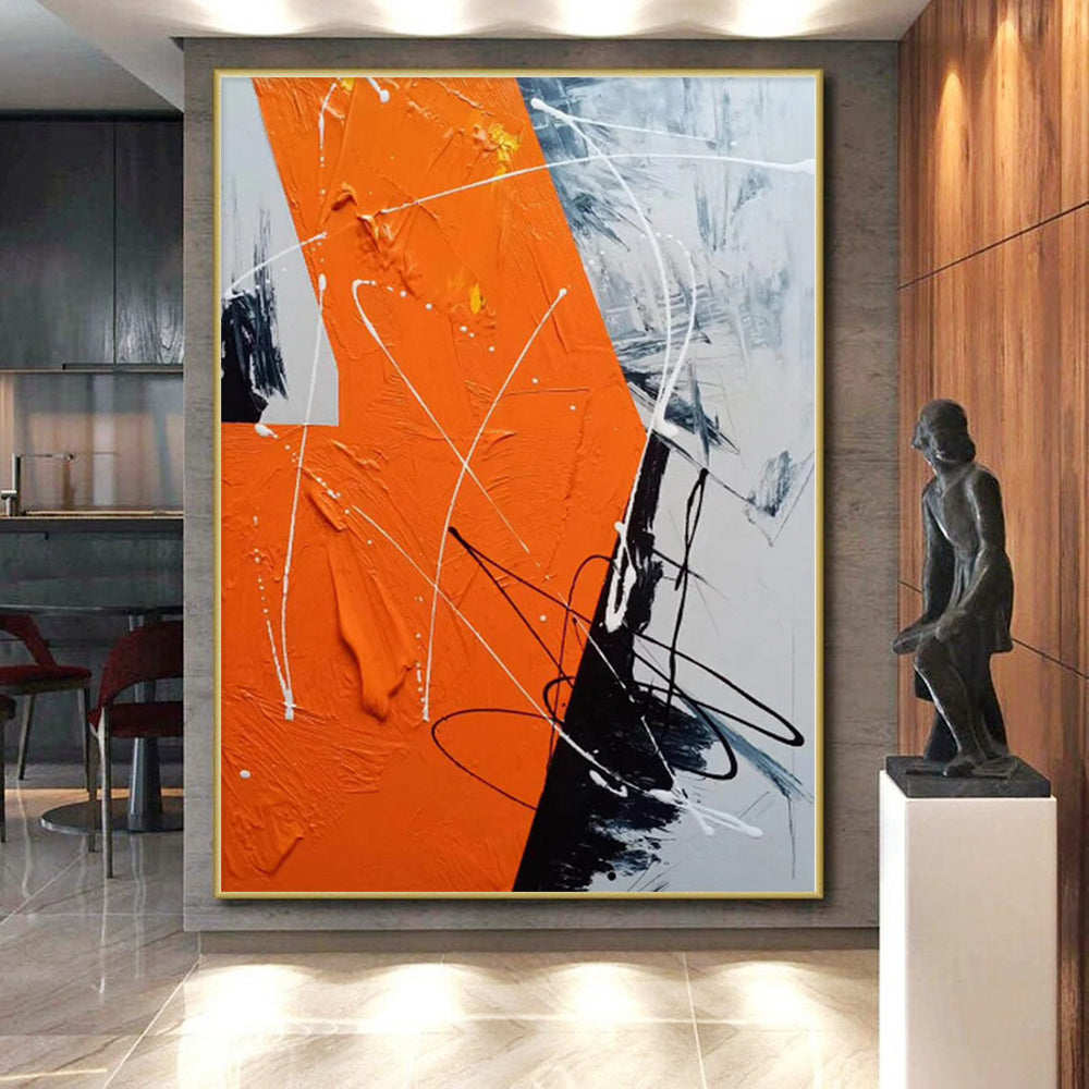 “Orange - Grey - White Abstract Dynamic Strokes” - Energetic Abstract Painting On Canvas PS0325