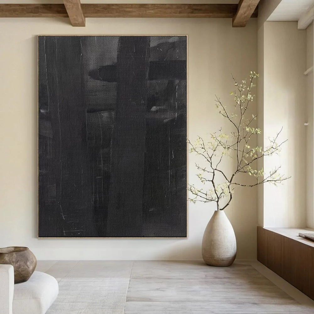 “Moody Black Abstract” - Abstract Dark Painting On Canvas PT1927