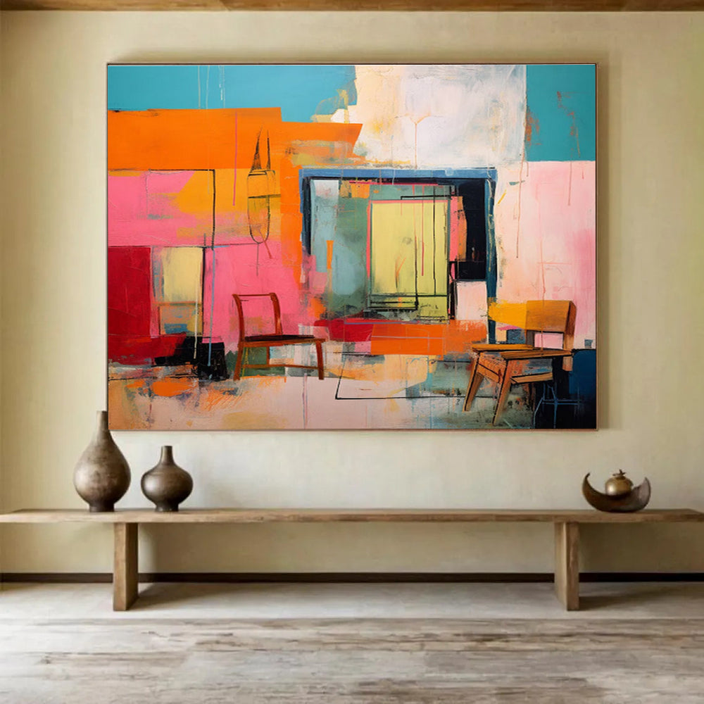 “Colorful Abstract Interior” - Abstract Interior Painting, Ideal for Modern Living Room & Creative Studio DKS639