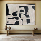 Black and White Geometric Shapes Abstract Painting On Canvas DKS091