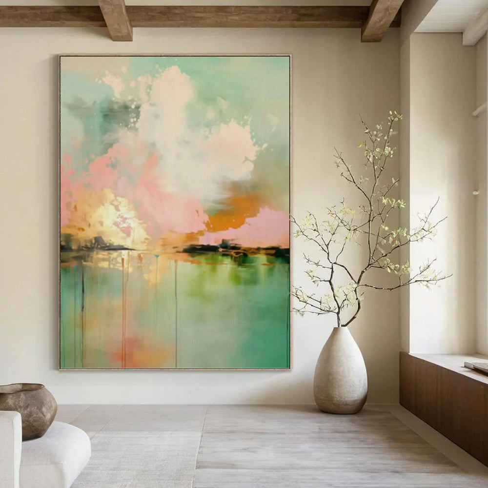 “Pink, Orange, and Green Landscape Abstract” - Colorful Landscape - inspired Painting On Canvas PT0994