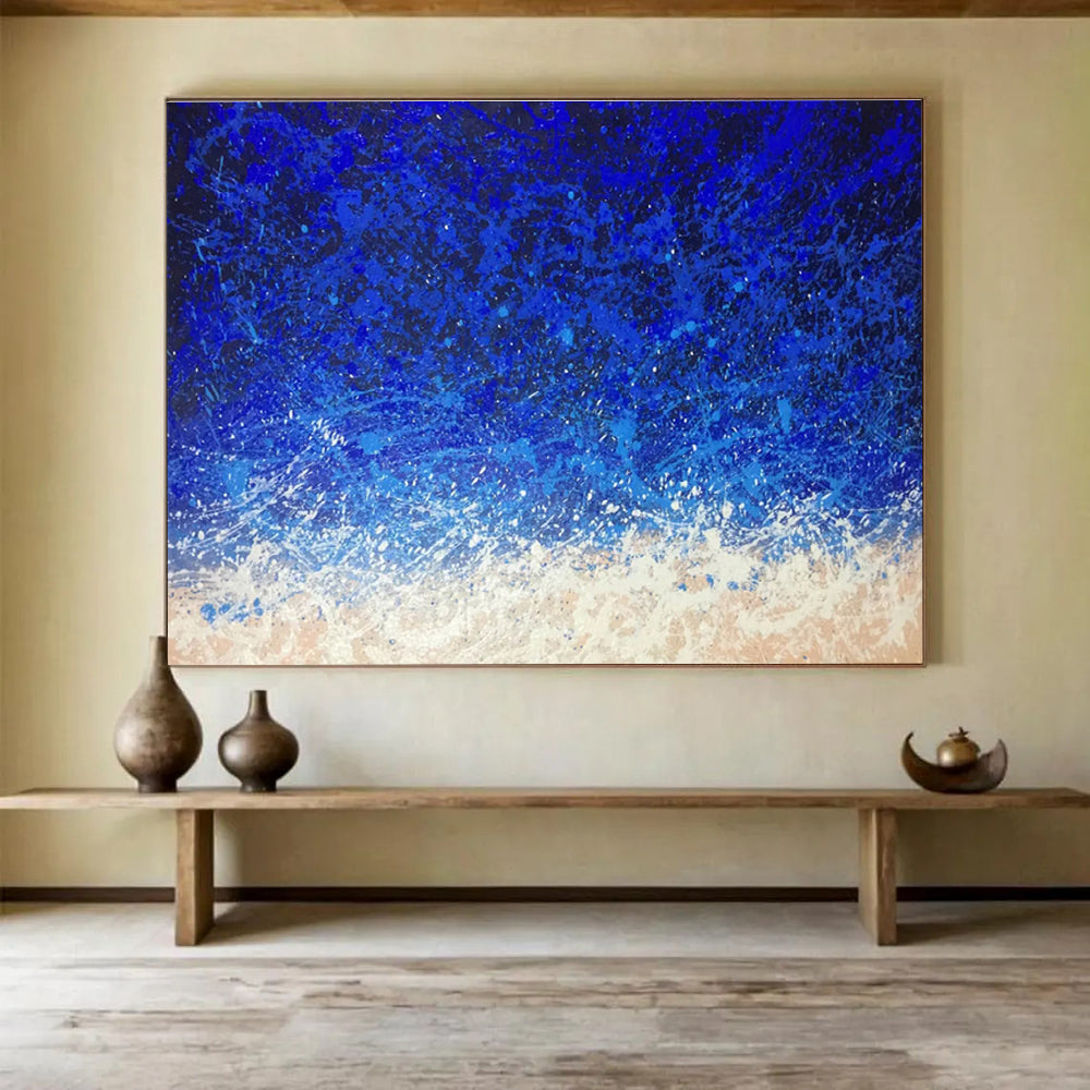 “Blue Gradient Splatter” - Abstract Expressionist Painting On Canvas DKS844