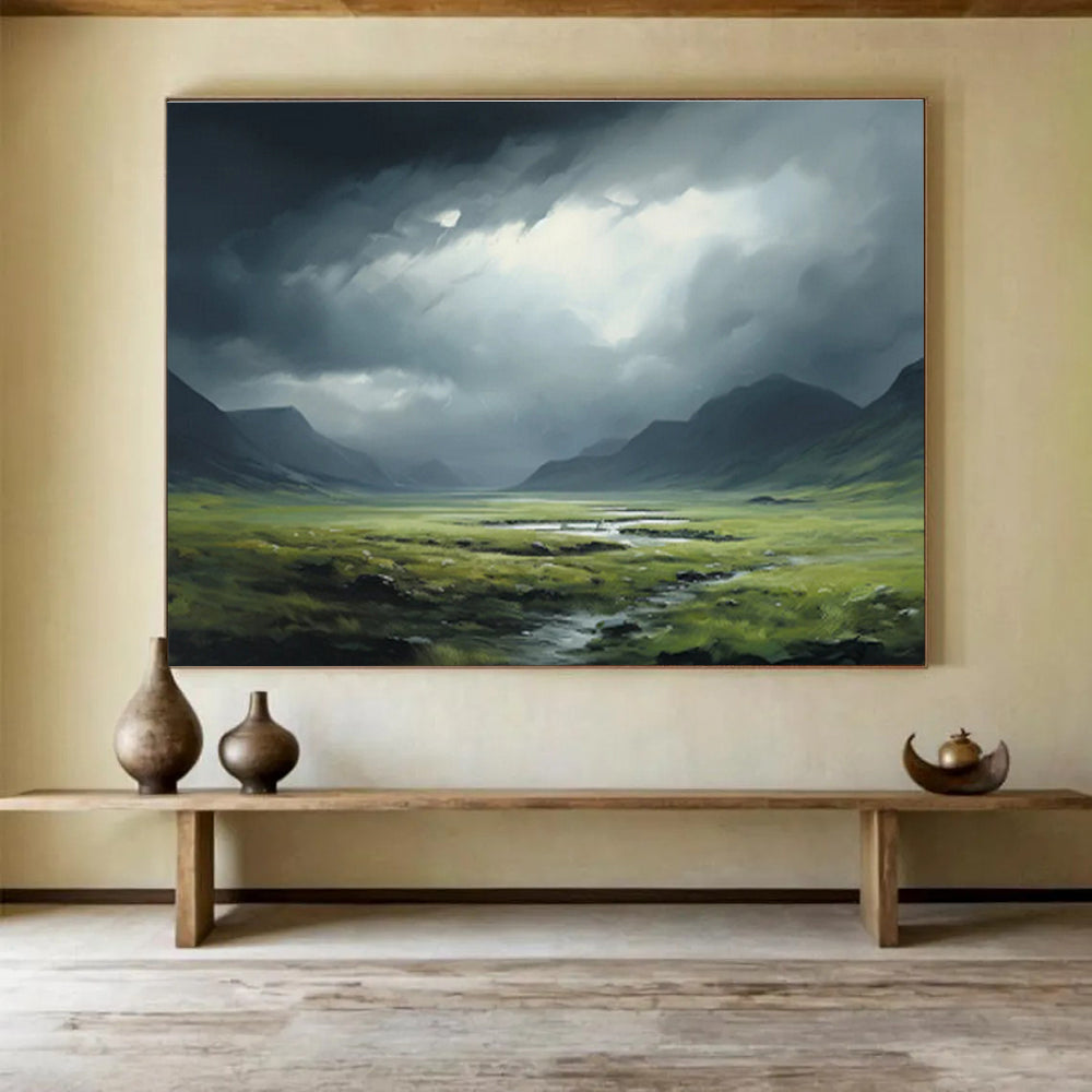 “Dramatic Green Valley Landscape” Landscape Painting On Canvas DKS170