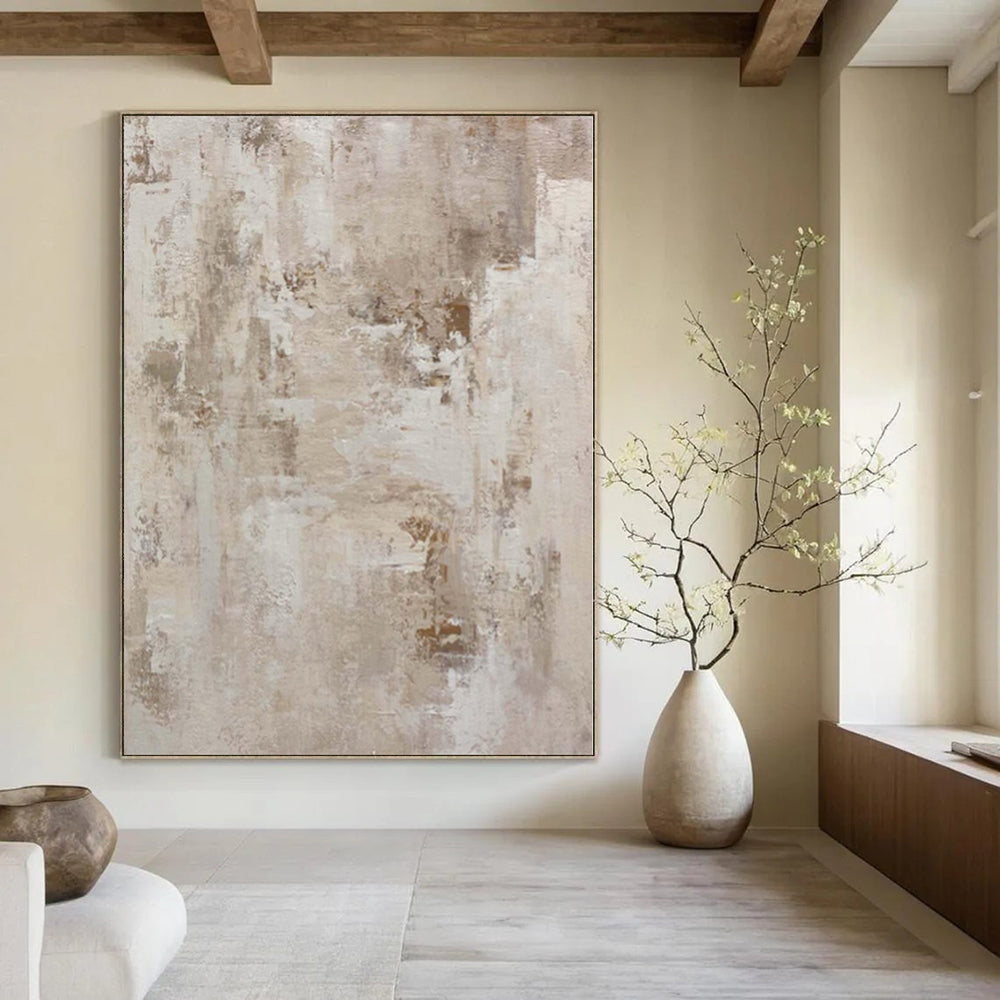 “Beige - Brown Textured Abstract” - Rustic Abstract Painting On Canvas PS0152
