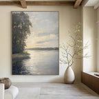 “Realistic Light - Filled Riverbank” - Impressionist Landscape Painting On Canvas PT1875