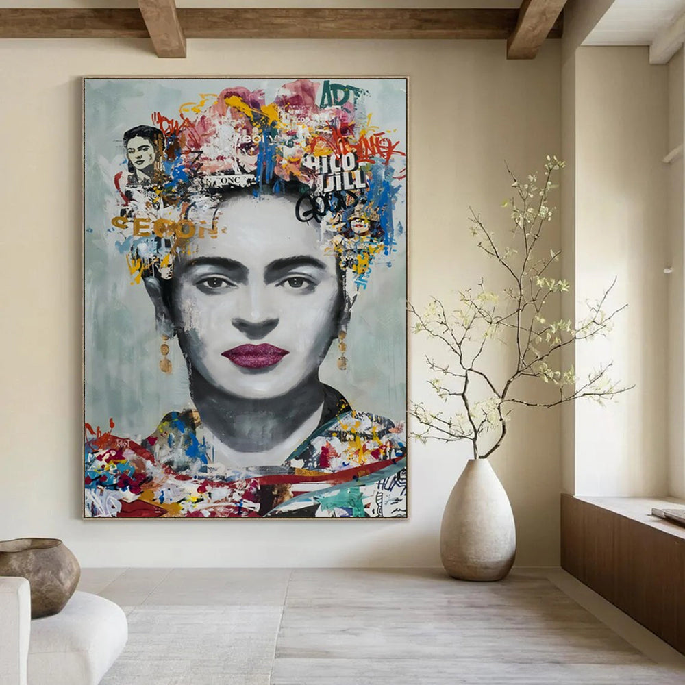 “Frida - Inspired Collage Portrait” - Mixed - Media Art On Canvas PT2184