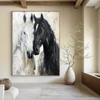 Black - White Horse Duo, Impasto Realist, Remington - Inspired, Painting On Canvas PT2122