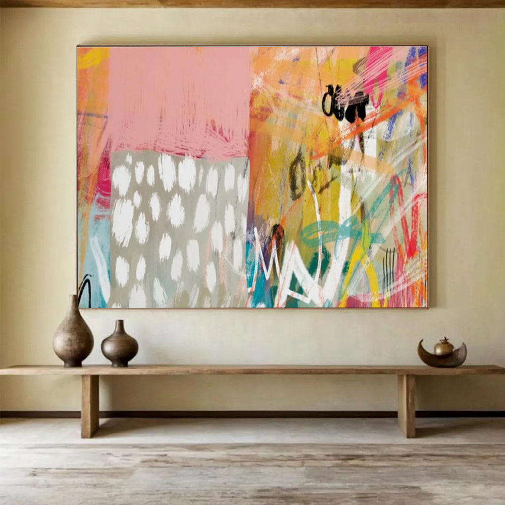 “Playful Pink - Orange Abstract” Abstract Painting On Canvas DKS198
