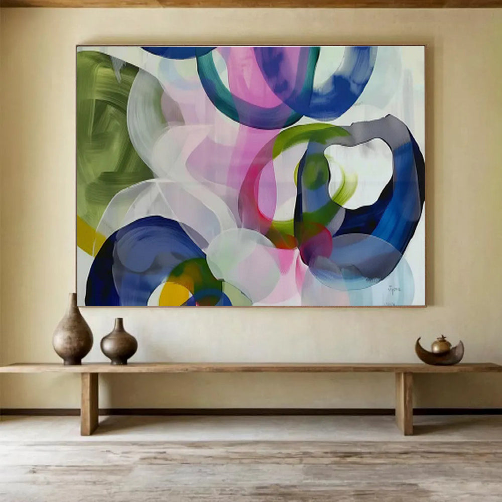 “Colorful Overlapping Rings” - Abstract Geometric Painting On Canvas DKS473
