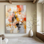 Orange, Pink, Gray, White, Black with Bold Blocks "Urban Pulse" Abstract Painting On Canvas PS1391