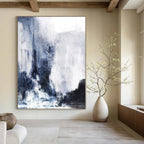 Blue, Gray and White with Moody Textures "Stormy Harbor" Abstract Landscape Painting On Canvas PS1132