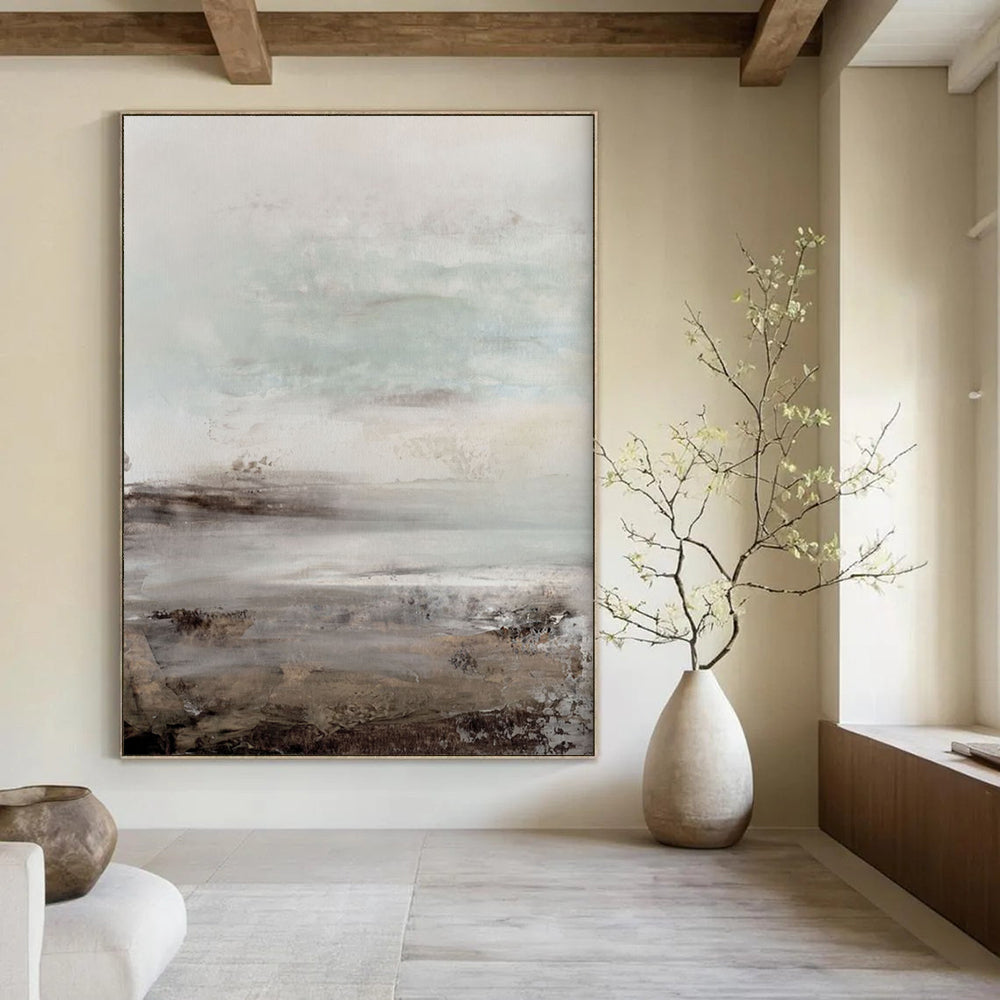 “Muted Coastal Haze” - Soft Gray - Blue Seascapes Painting On Canvas DS153
