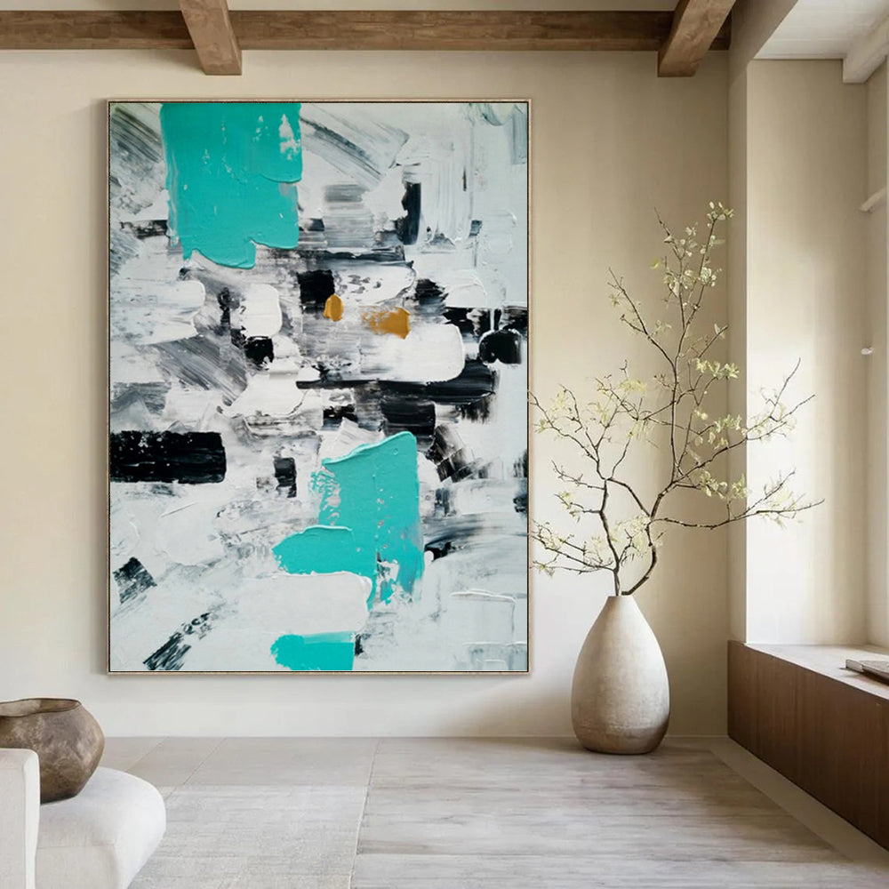 “Teal - Black Abstract” - Abstract Expressionist Painting On Canvas PT1347