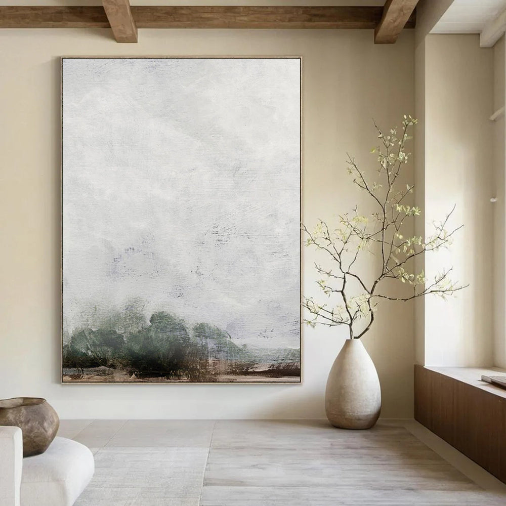 “Misty Gray Landscape” - Soft Tones with Subtle Tree Silhouettes Painting On Canvas DS221