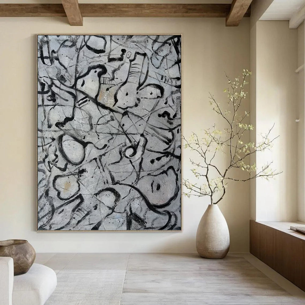 “Black and White Abstract Doodles” - Abstract, Expressive - Styled Painting On Canvas PT1591
