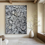 “Black and White Abstract Doodles” - Abstract, Expressive - Styled Painting On Canvas PT1591