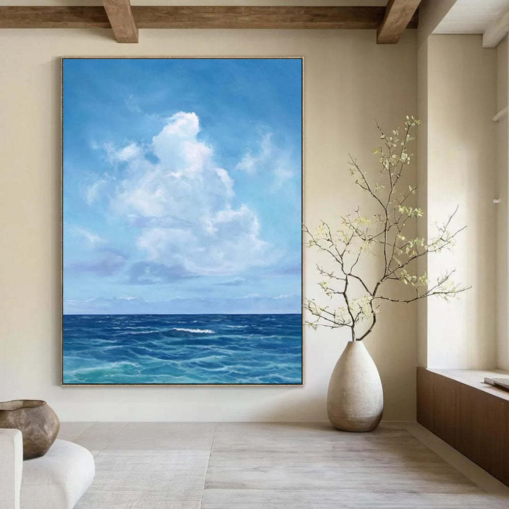 “Blue Sky and Ocean Calm” - Realist Seascape Painting On Canvas PT1890