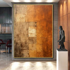 “Brown - Orange Abstract Textured Squares” - Rustic Abstract Painting On Canvas PS0338