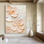 “Peach - White Floral Impasto” - Impressionist - Inspired Floral Painting On Canvas PT1389