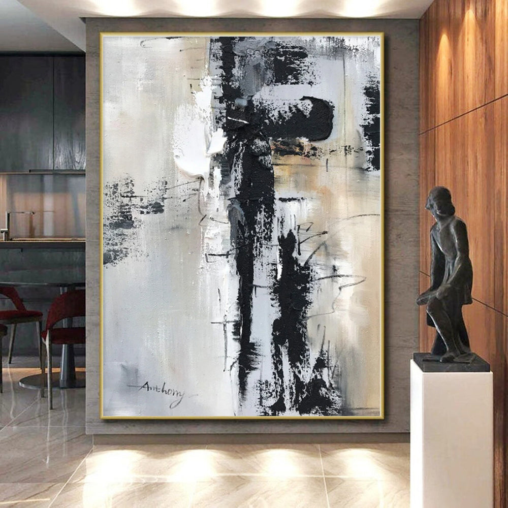 “Black - White - Gray Urban Abstraction” - Black, White, Gray Abstract Painting On Canvas PS0501