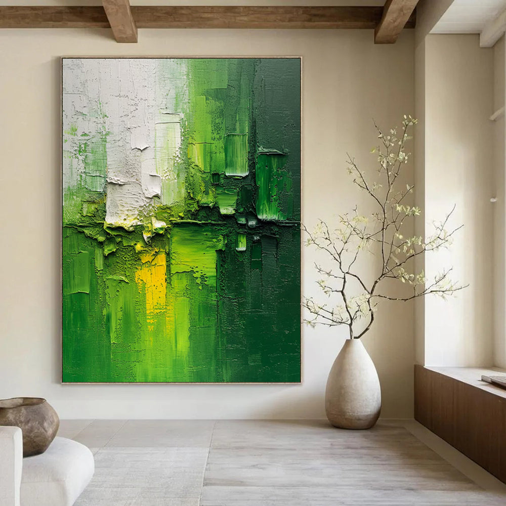 “Textured Green - Yellow Abstract” - Abstract Expressionist Painting On Canvas DS003