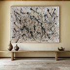 “Beige - Black - White Drip Art” - Pollock - Inspired Abstract Painting On Canvas PT1588