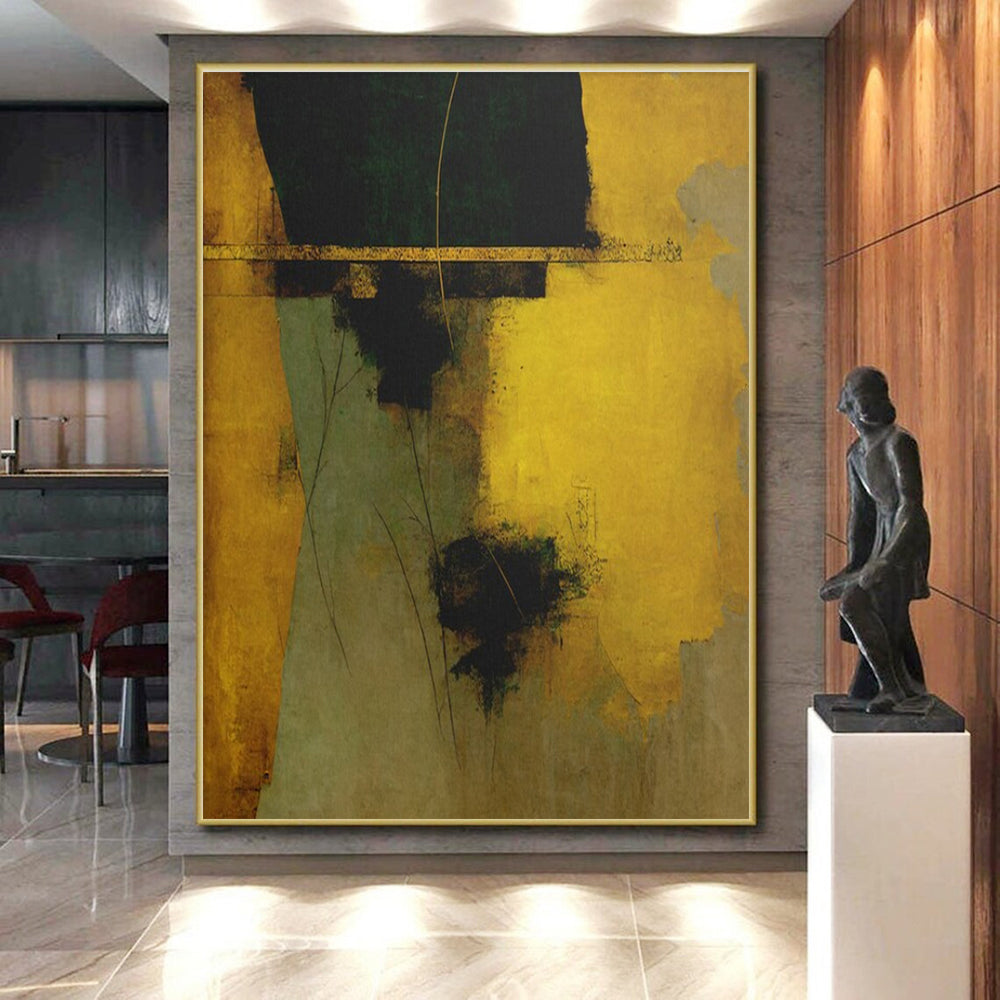 “Emerald & Gold Abstract Fusion” - Green, Gold, Earth - Toned Abstract Painting On Canvas PS0754