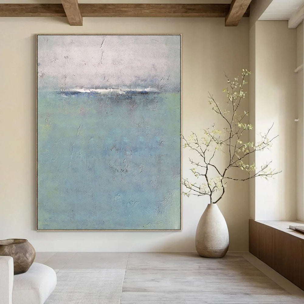 “Soft Blue and Grey Abstract Horizon” - Serene Abstract Painting On Canvas DS354