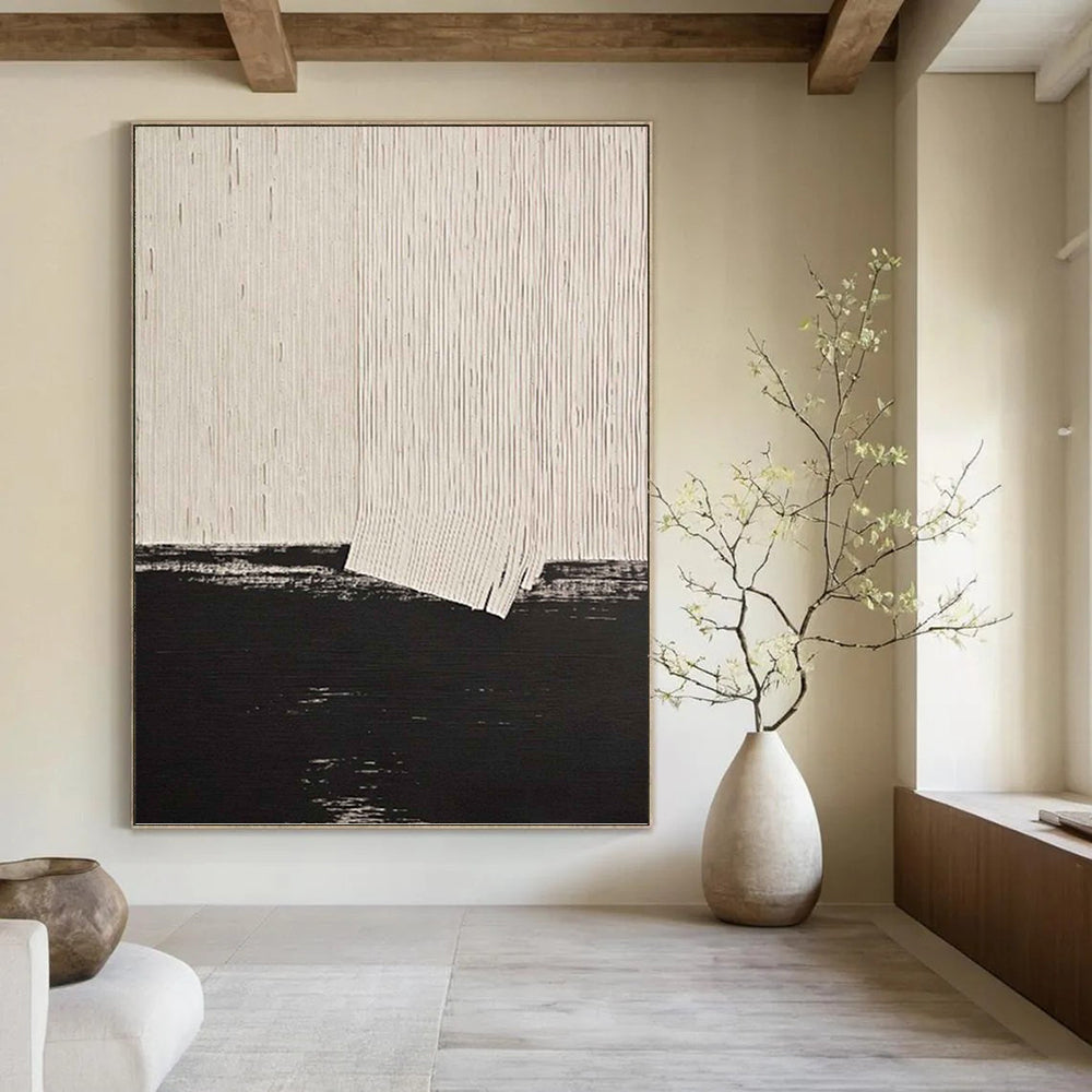 “Minimalist Black and White Abstract” - Abstract, Geometric Painting On Canvas PT1503